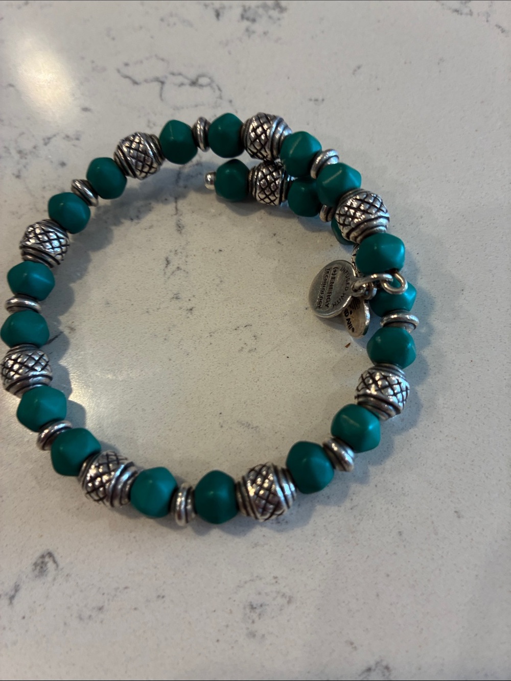 Alex and Ani Turquoise Green Beaded Bracelet with Silver Accents - Picture 5 of 5